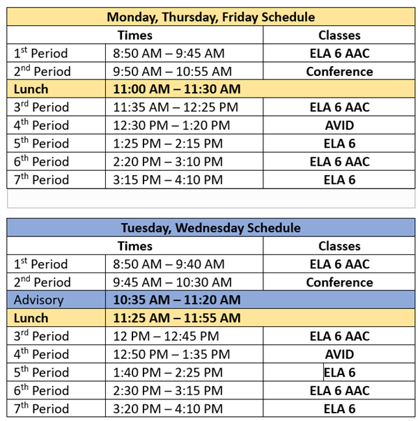 Miller Schedule